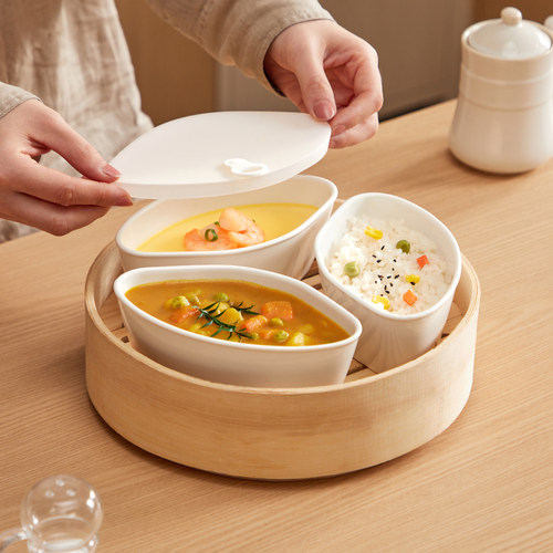 电饭锅蒸饭碗陶瓷釉下彩带盖蒸盒