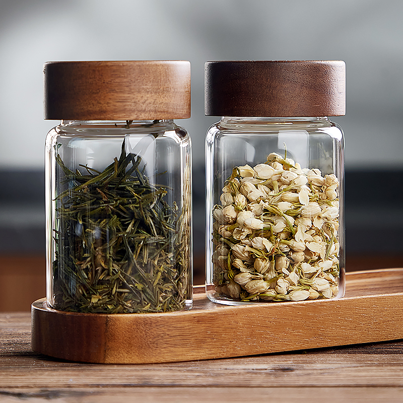 密封茶叶罐便携式玻璃分装瓶带盖