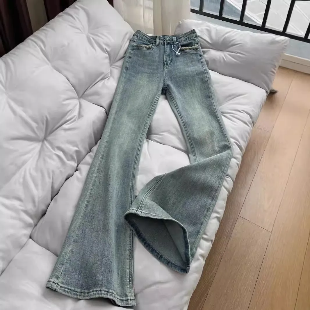 复古微喇牛仔裤子女2025年春秋季新款小个子高腰显瘦百搭喇叭长裤