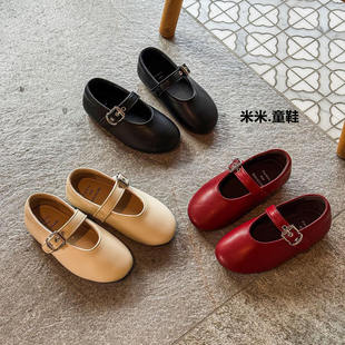 简约纯色女童皮鞋芭蕾风公主周岁礼服鞋春2-5岁9女宝宝奶奶鞋软底