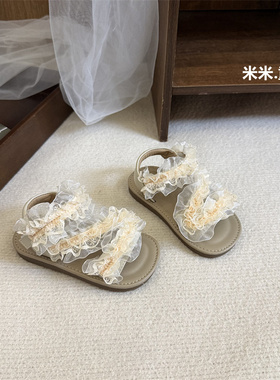 韩版女宝宝凉鞋百褶网纱公主鞋露趾婴儿学步鞋夏季女童沙滩鞋防滑