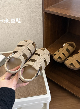 韩版男童凉鞋包头编织童鞋夏2-3岁7女童罗马鞋宝宝沙滩鞋软底防滑