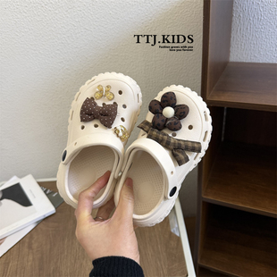 花朵蝴蝶结女童公主洞洞鞋轻便两穿儿童凉鞋夏季2-7岁9女孩沙滩鞋