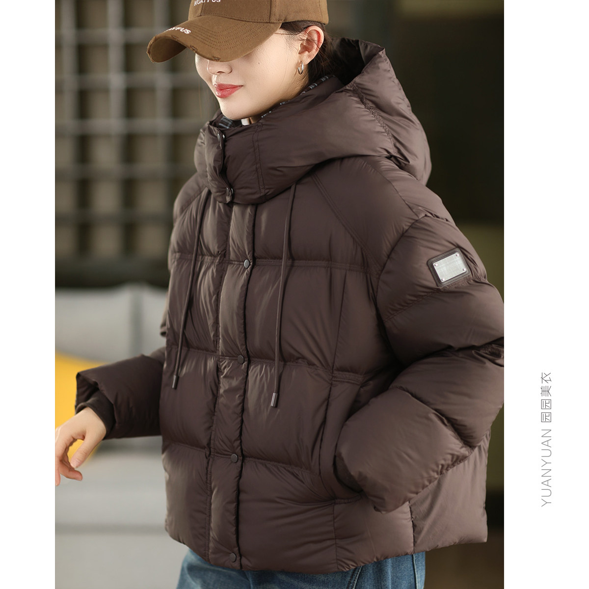 园园美衣拼接格纹连帽90%白鸭绒保暖外套女冬季加厚羽绒服面包服,女装/女士精品,羽绒服,淘宝优惠券,粉丝福利购,淘宝优惠卷