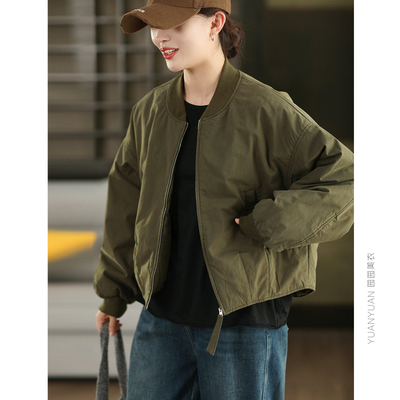 拼接螺纹夹棉外套宽松加厚棉袄