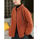 薄棉开衫 女文艺翻领长袖 夹棉衬衫 外搭上衣 进口筋骨全棉