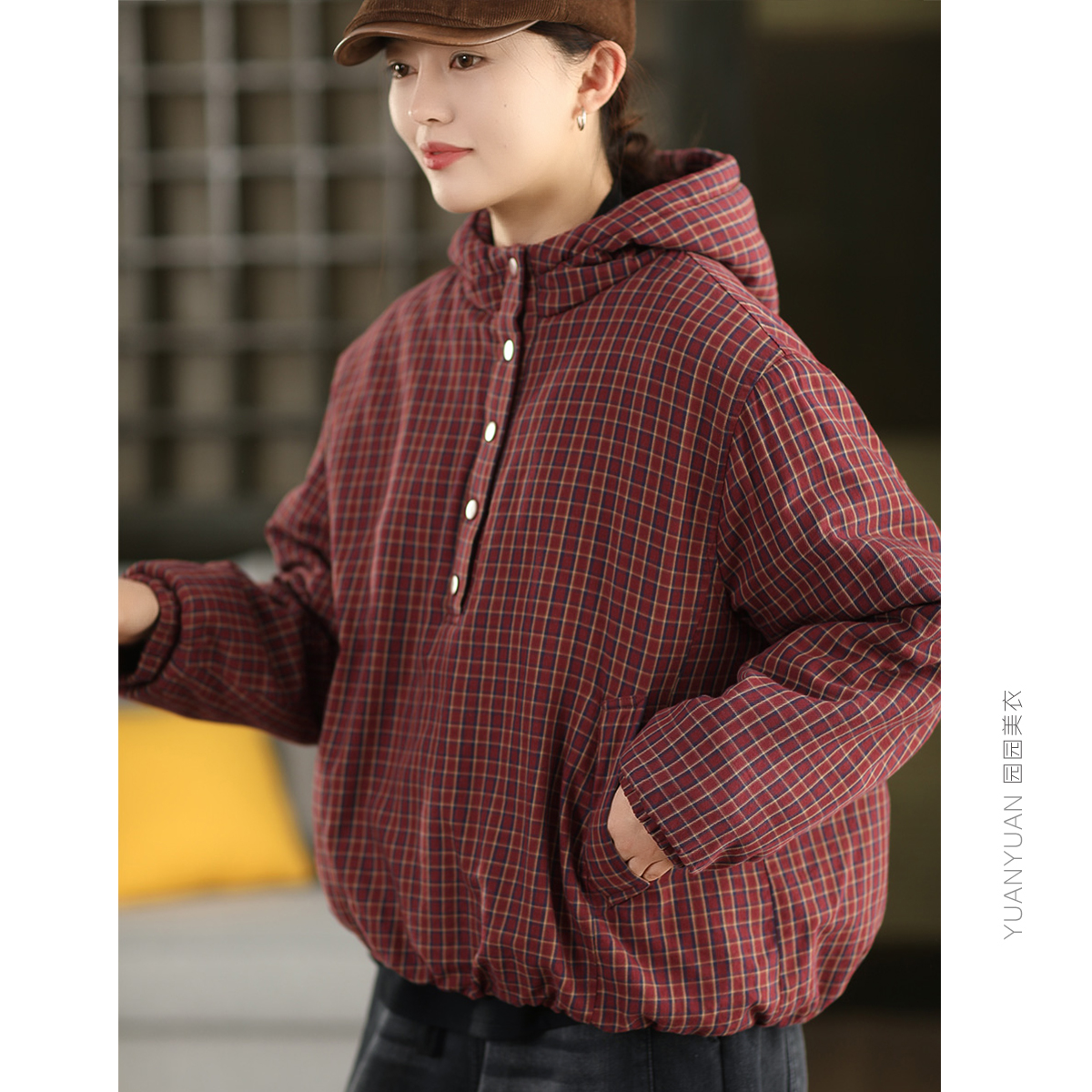 全棉夹棉连帽加厚外套棉衣