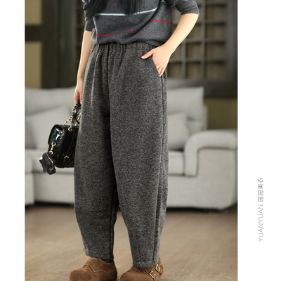 毛呢加厚哈伦裤加绒休闲长裤