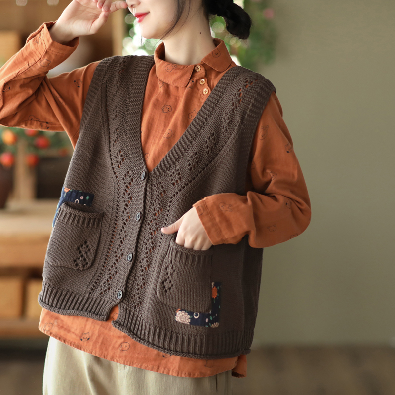 单排扣钩花常规V领马夹