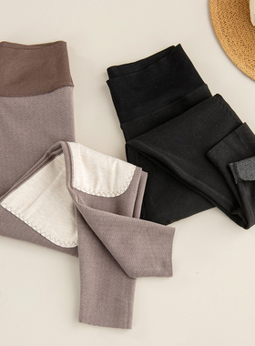 秋冬人字纹AB面双层高腰暖腹提臀护膝贴片女士保暖裤加厚打底裤