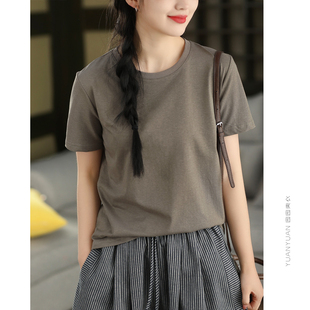 高端品质敦实挺括汉麻T短袖女夏季纯色百搭圆领套头衫显瘦上衣