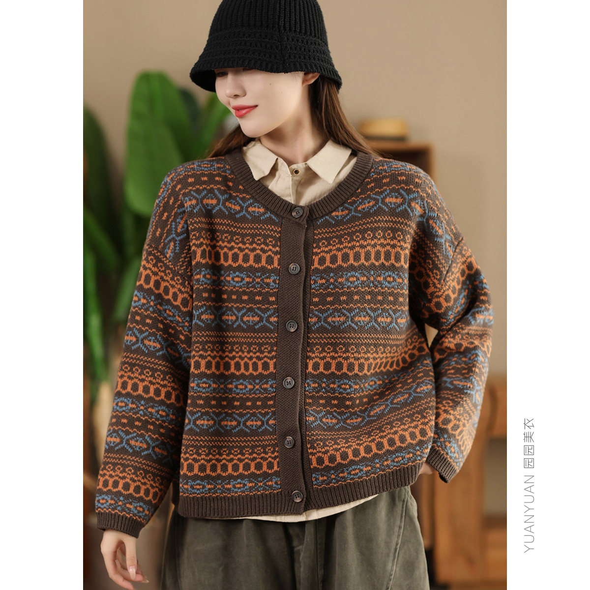 园园美衣秋款时尚重工提花针织外套女时尚棉线单排扣圆领开衫毛衣,女装/女士精品,毛针织衫,淘宝优惠券,粉丝福利购,淘宝优惠卷