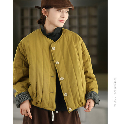 拼接格纹夹棉外套保暖加厚棉袄