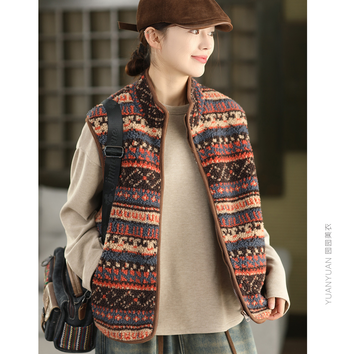 羊羔毛加厚内里麂皮绒马夹外套