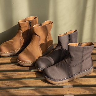 真皮马丁靴 骑士靴手工真皮短靴时尚 园园美衣新款 复古头层牛皮女鞋