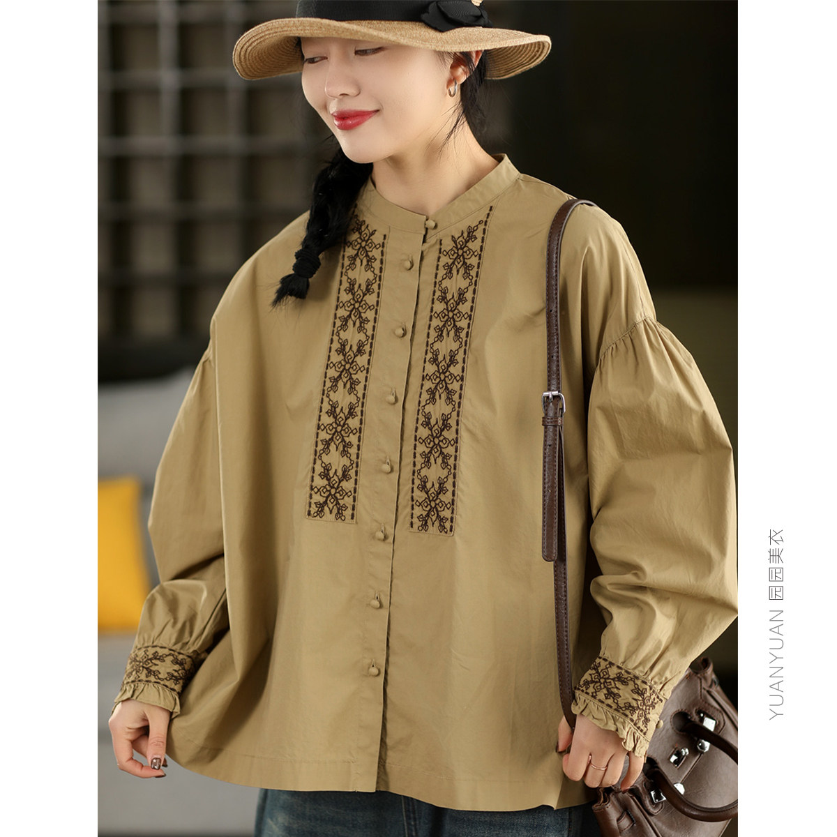 高品质 复古文艺刺绣全棉衬衫春款气质立领长袖衬衣100%棉上衣,女装/女士精品,衬衫,淘宝优惠券,粉丝福利购,淘宝优惠卷