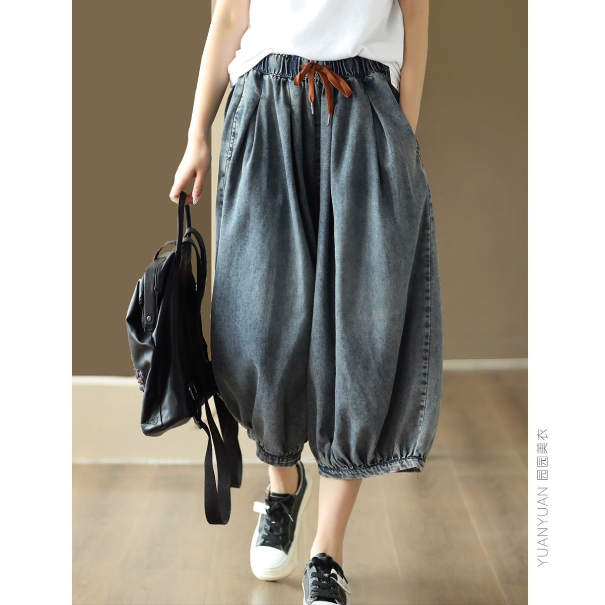 园园美衣新款复古全棉超软牛仔裤显瘦灯笼裤休闲宽松百搭七分裤,女装/女士精品,牛仔裤,淘宝优惠券,粉丝福利购,淘宝优惠卷