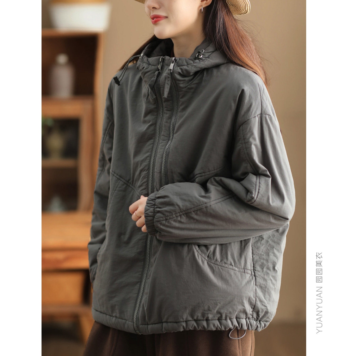 园园美冬季衣复古全棉棉衣外套女宽松抽绳摆连帽夹棉棉服保暖棉袄,女装/女士精品,棉衣/棉服,淘宝优惠券,粉丝福利购,淘宝优惠卷