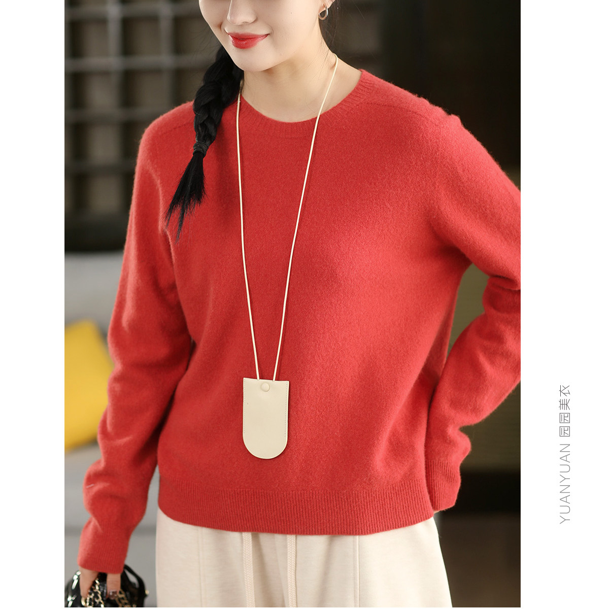 100%羊毛针织衫女时尚2026年早春气质圆领长袖套头衫显瘦纯色上衣