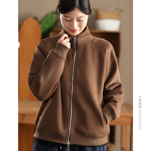 定制皮标拉链卫衣高密针织棉加绒加厚外套内里羊羔毛保暖运动1