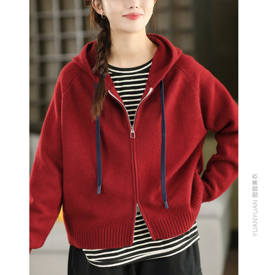 加厚羊毛高端毛衣冬季连帽女时尚双头拉链保暖开衫外套针织衫