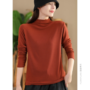 打底衫 百搭高弹力显瘦半高领内搭女纯色长袖 上衣 时尚 园园美衣秋款