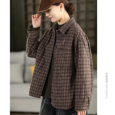 全棉夹棉衬衫外套开衫加厚上衣