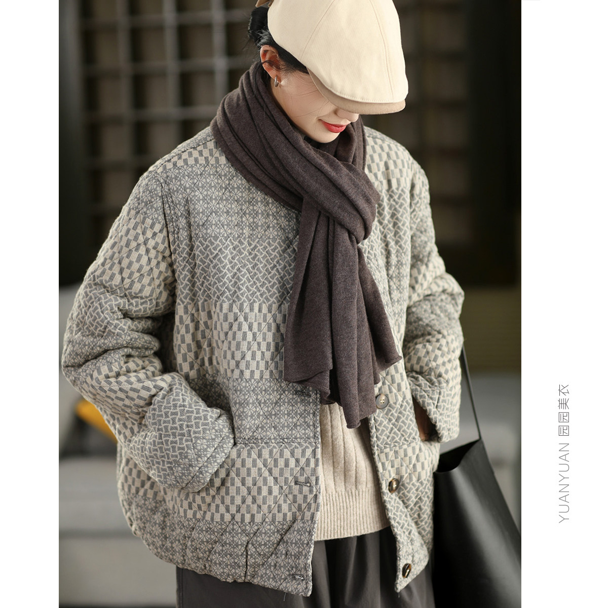 园园美衣冬季复古暗纹提花夹棉外套女文艺菱格单排扣薄棉棉袄棉服,女装/女士精品,棉衣/棉服,淘宝优惠券,粉丝福利购,淘宝优惠卷