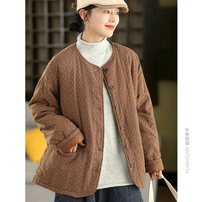 波点印花薄棉夹棉外套棉袄