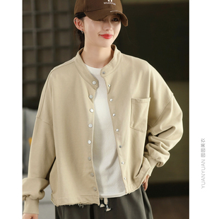 745克高克重针织棉短外套女内里圈圈棉卫衣开衫 棒球服外搭上衣1