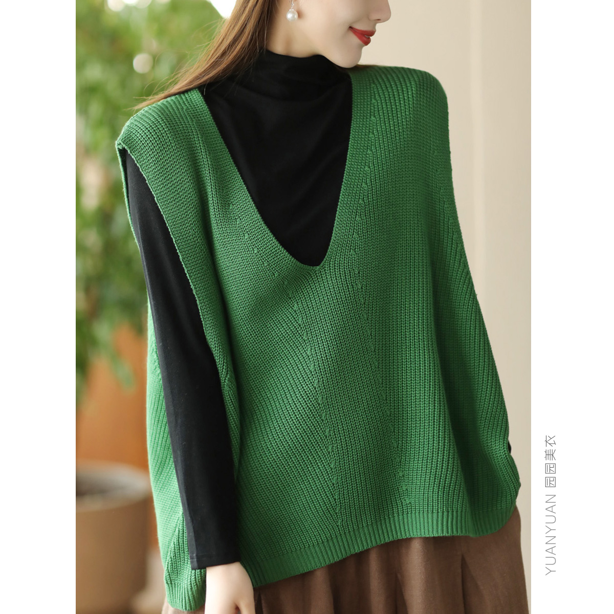 套头复古常规V领无袖马夹