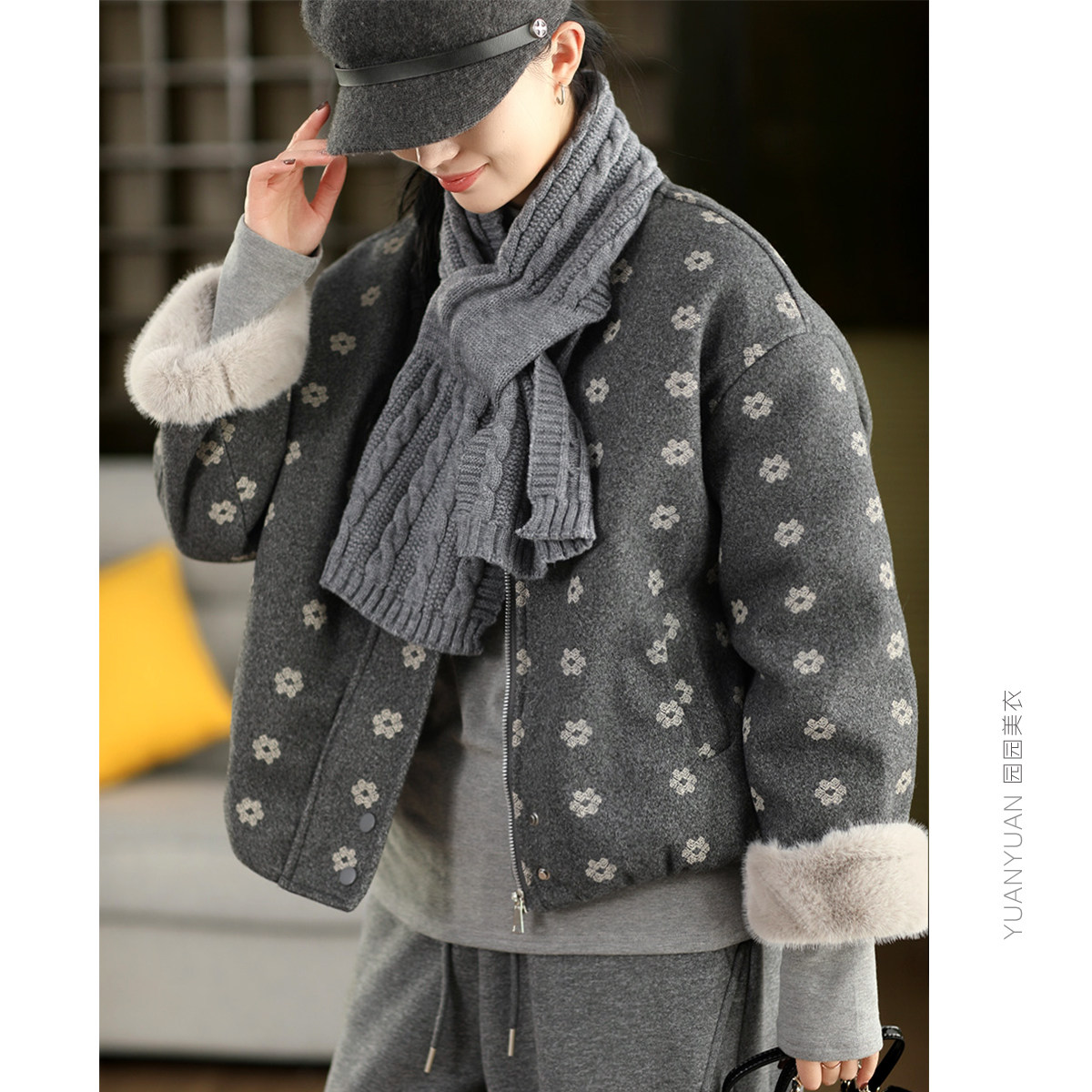 冬季时尚花线尼加厚外套女内里仿水貂毛保暖短呢子大衣围巾两件套,女装/女士精品,棉衣/棉服,淘宝优惠券,粉丝福利购,淘宝优惠卷