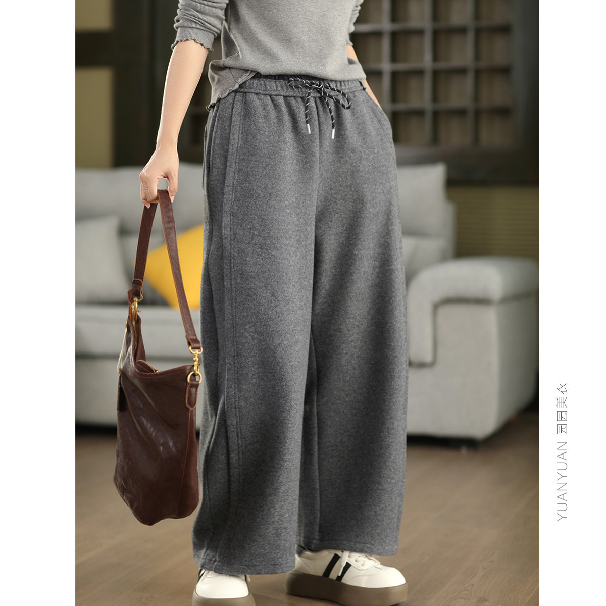 园园美衣复古冬季羊毛加厚休闲裤女时尚毛呢加绒弯刀裤显瘦长裤,女装/女士精品,休闲裤,淘宝优惠券,粉丝福利购,淘宝优惠卷