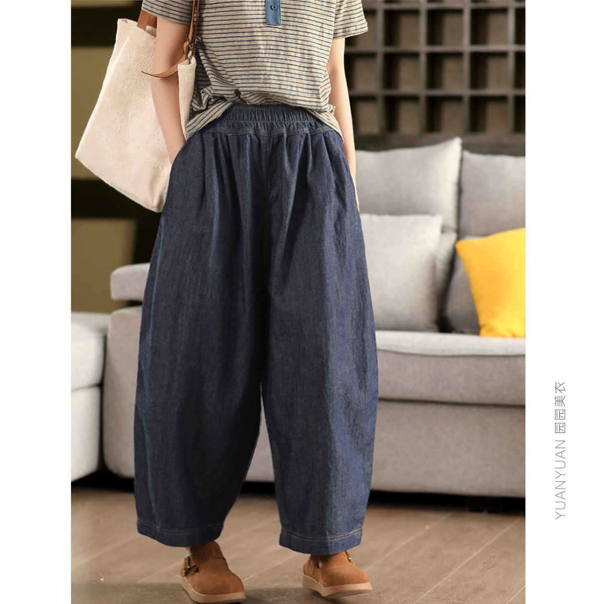 亚麻牛仔休闲裤显瘦长裤宽松