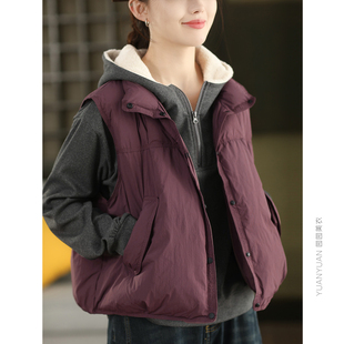 园园美衣冬季 羽绒服马夹外搭 复古90%白鸭绒保暖马甲外套加厚无袖