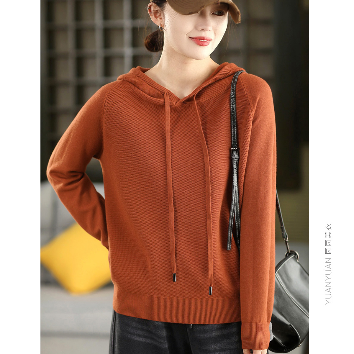园园美衣冬季时尚连帽加厚套头毛衣女文艺软糯保暖针织内搭上衣