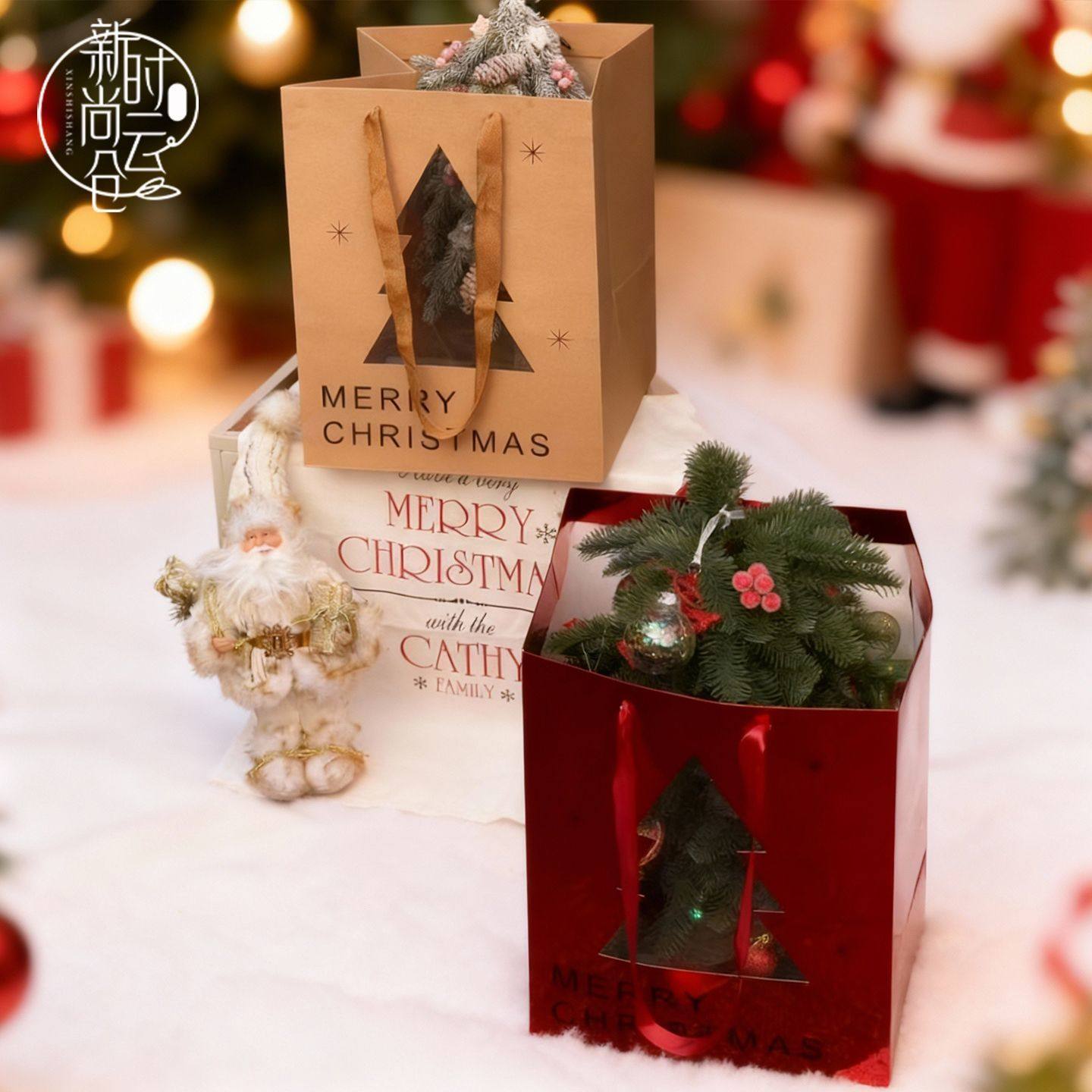 圣诞节礼品袋牛皮银色手提袋