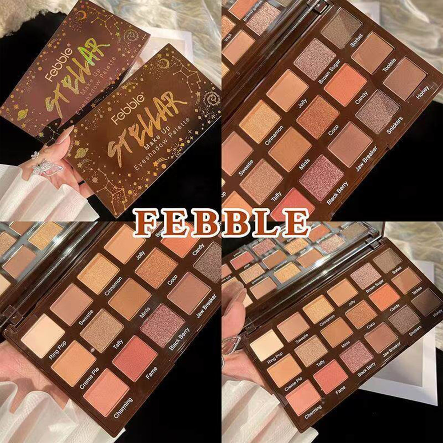 FEBBLE巧克力眼影盘出口迪拜珠光色哑光色粉质细腻丝滑易上色平价
