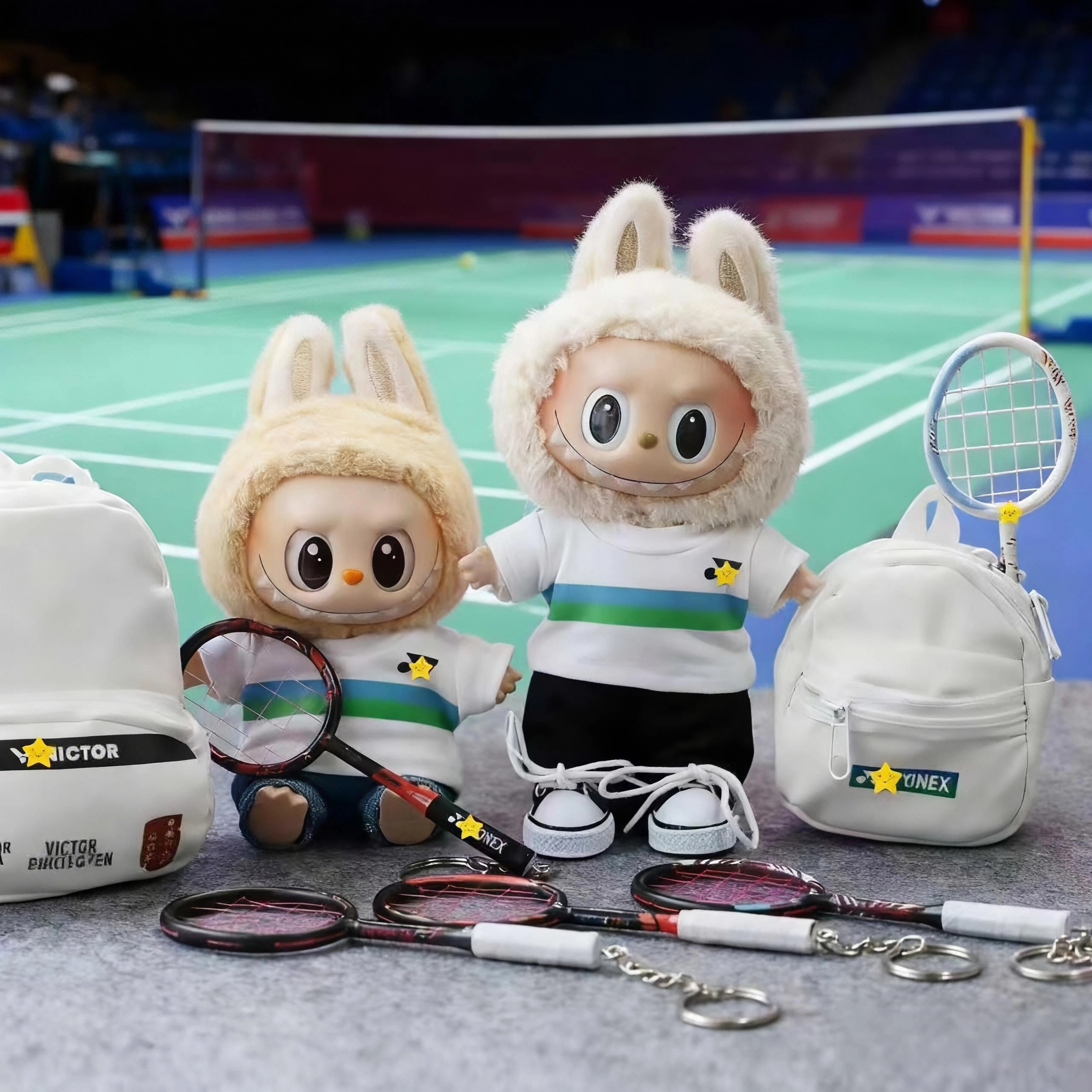 拉布布娃衣羽毛球labubu一二三代情侣运动套装衣服cm公仔玩偶挂件