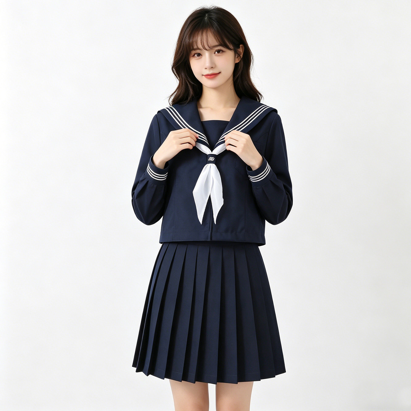 日系原创JK制服水手服套装女长袖深蓝色学院风百褶裙校供学生校服