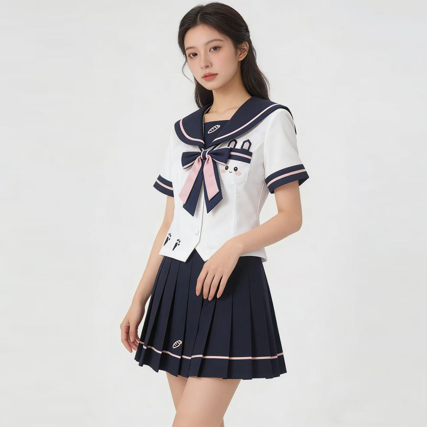 原创学院风萌系JK制服刺绣收腰正版粉色兔一本水手服套装学生校服