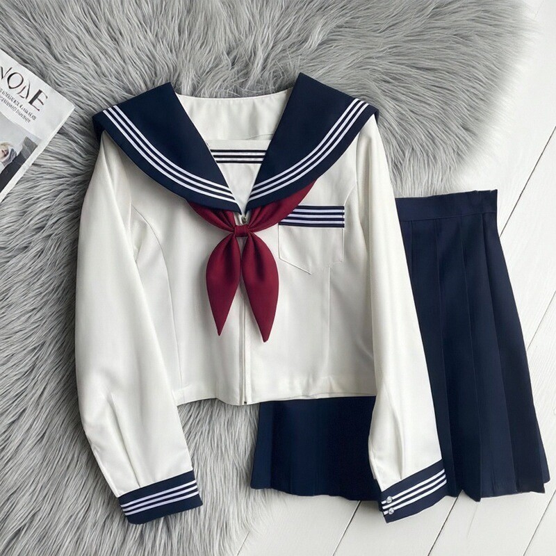 基础款白三本jk制服收腰版水手服