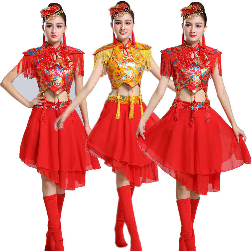新款成人开场舞水鼓服中国风锣鼓队腰鼓队服装女水鼓舞演出打鼓服