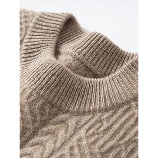 秋冬新款高品质100%小山羊绒毛衣男款重磅加厚冬季扭花圆领打底