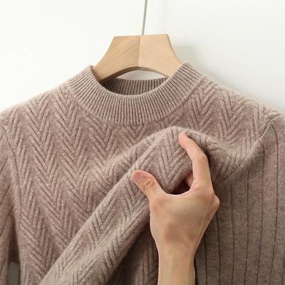 男士纯色羊毛衫圆领针织衫秋冬季加厚打底衫男款时尚提花羊绒衫