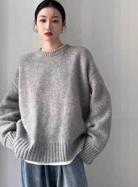 100%纯羊毛衫女圆领灰色毛衣2025秋冬新款欧货高端羊绒针织打底衫