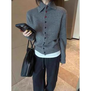 100%纯羊毛彩扣开衫女2025秋冬新款高领针织毛衣宽松纯色羊绒外套