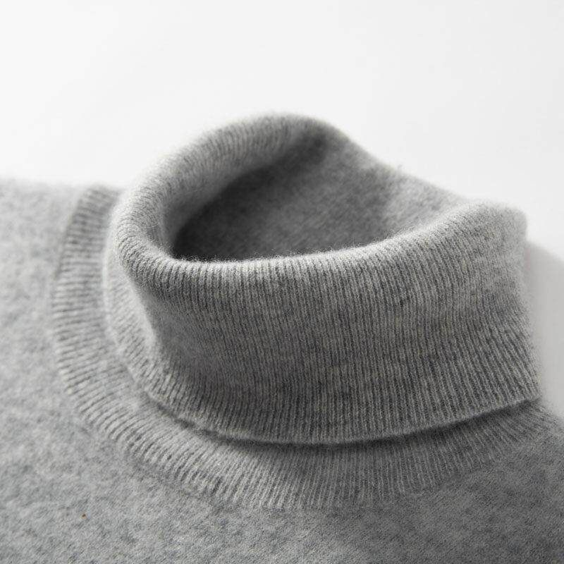 鄂尔多斯市男士薄款高翻领100%纯山羊绒衫秋冬季套头内搭针织毛衣