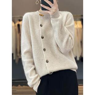 欧货开衫女100%纯羊毛针织衫2025秋冬上衣高端高级感加厚毛衣外套