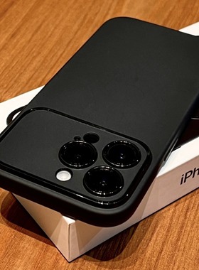 高档黑色磨砂大视窗苹果15手机壳14promax简约iPhone13高级12/11